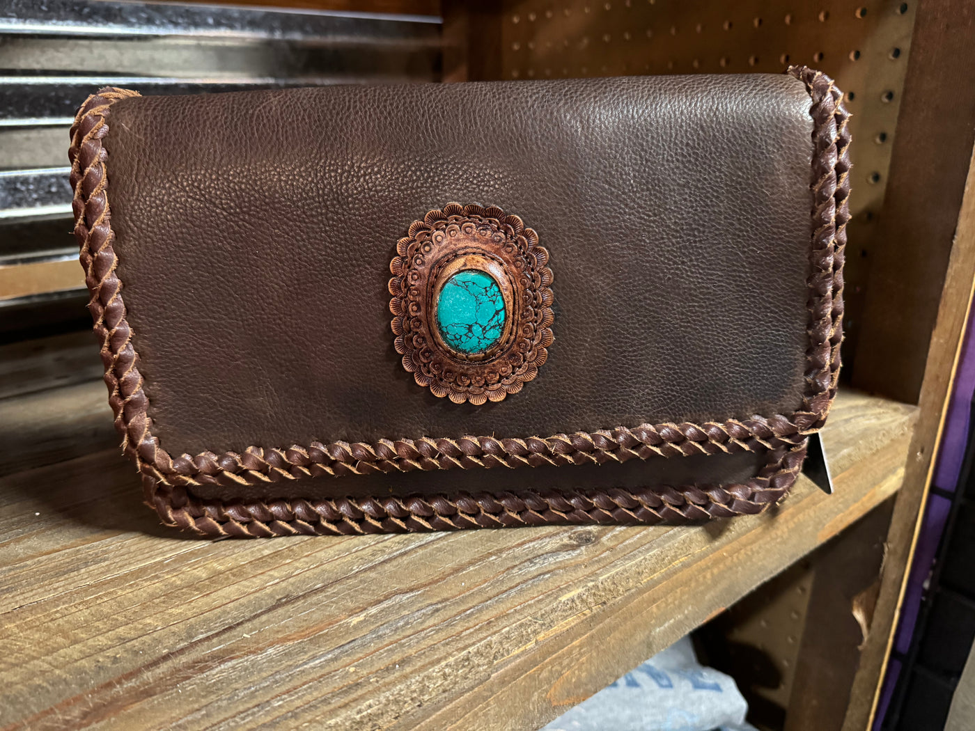 K3 AD Leather purse with turquoise on front