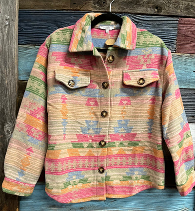 Vintage Western Print Aztec Shacket