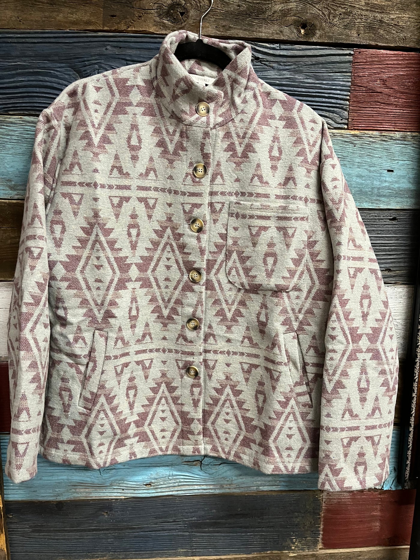 Vintage Western Pattern High Collar Shacket