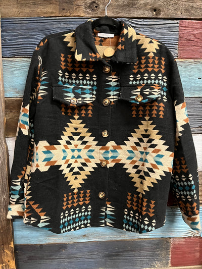 Vintage Western Print Aztec Shacket