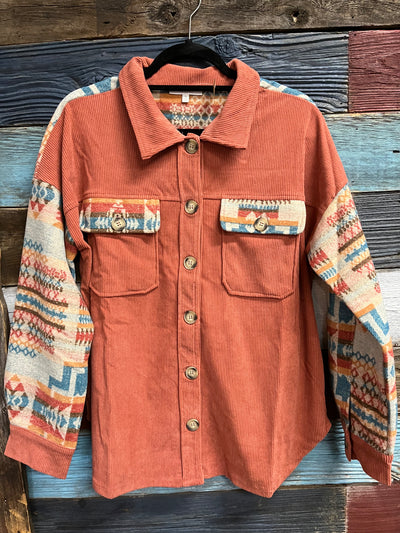 Contrast Pattern Corduroy Shacket