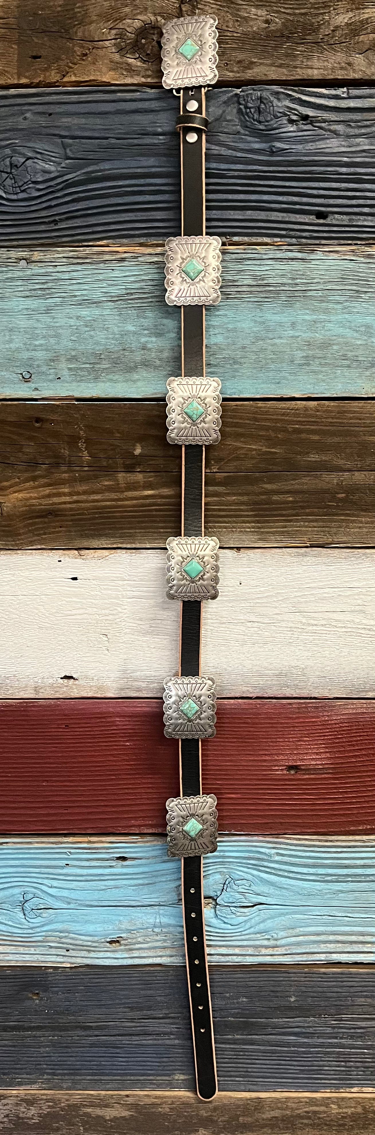 WESTERN LEATHER STONE CONCHO BELT