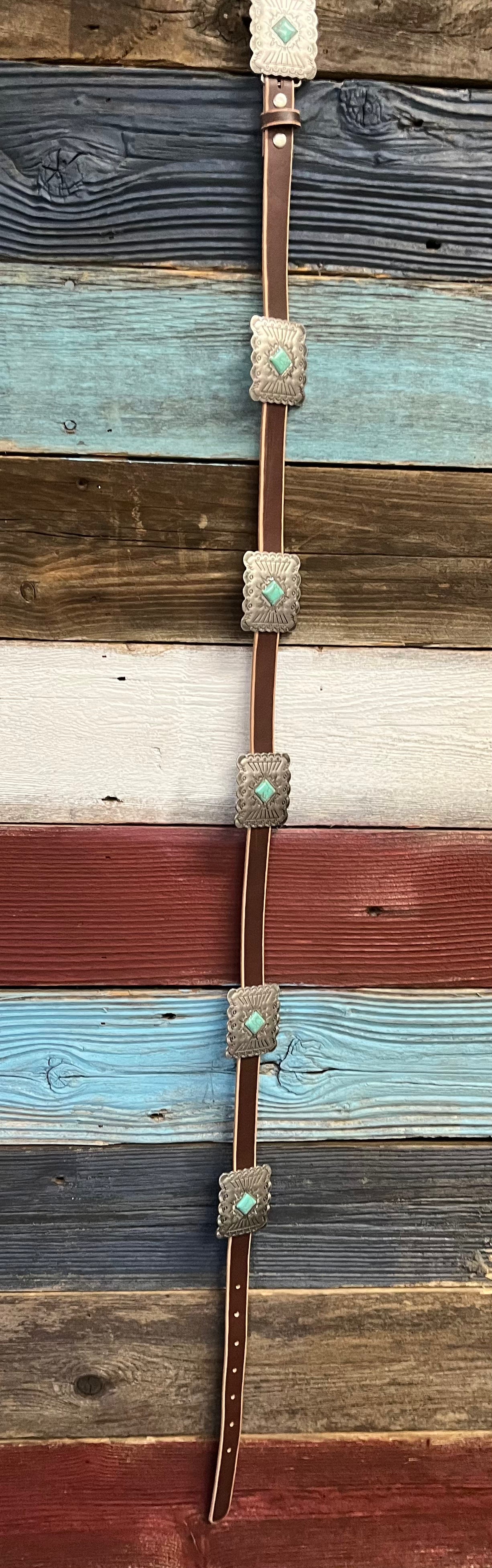 WESTERN LEATHER STONE CONCHO BELT