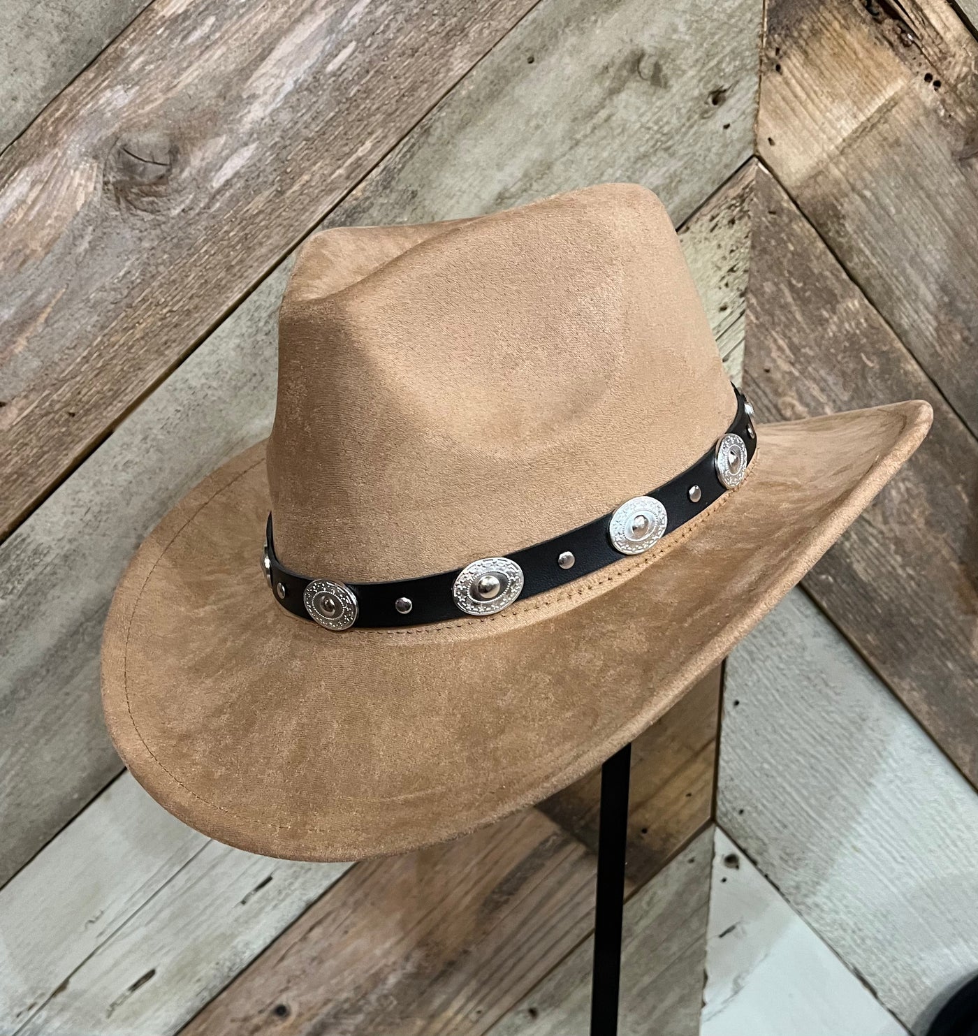 SUEDE COWBOY FEDORA STUDDED HAT