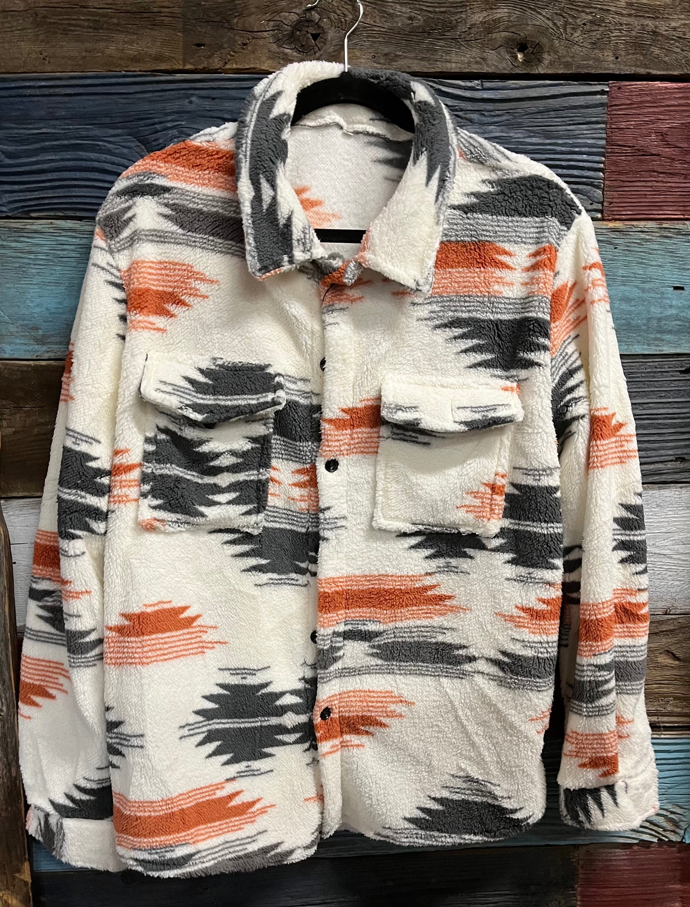 Aztec Oversized Button Down Fleece Jacket