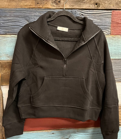 FLEECE HALF ZIP KANGAROO POCKET