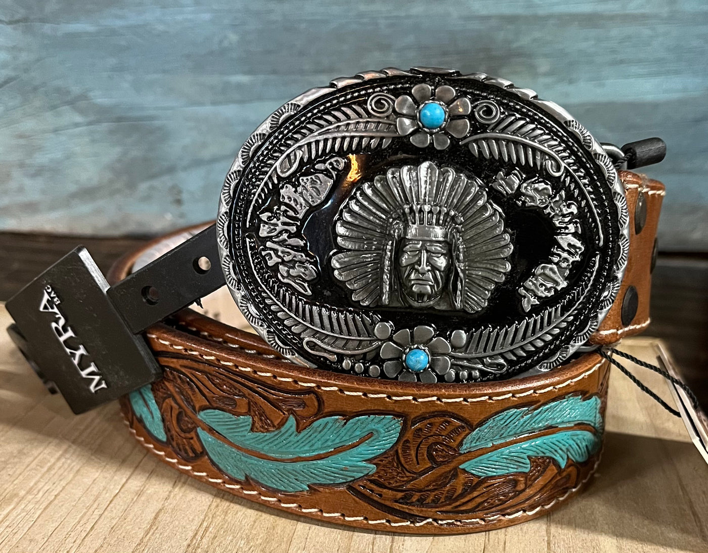 RADIANITE HAND TOOLED LEATHER BELT