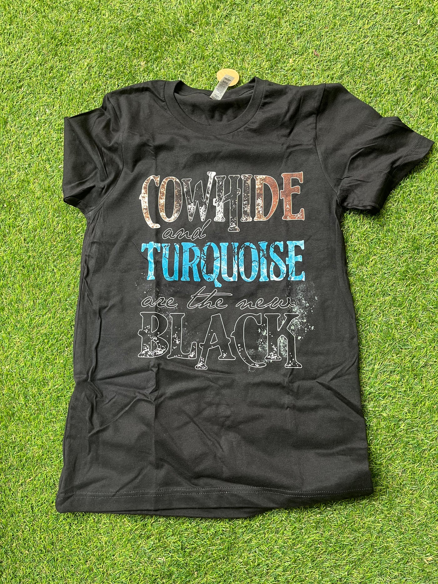 COWHIDE & TURQUOISE WESTERN T-SHIRT