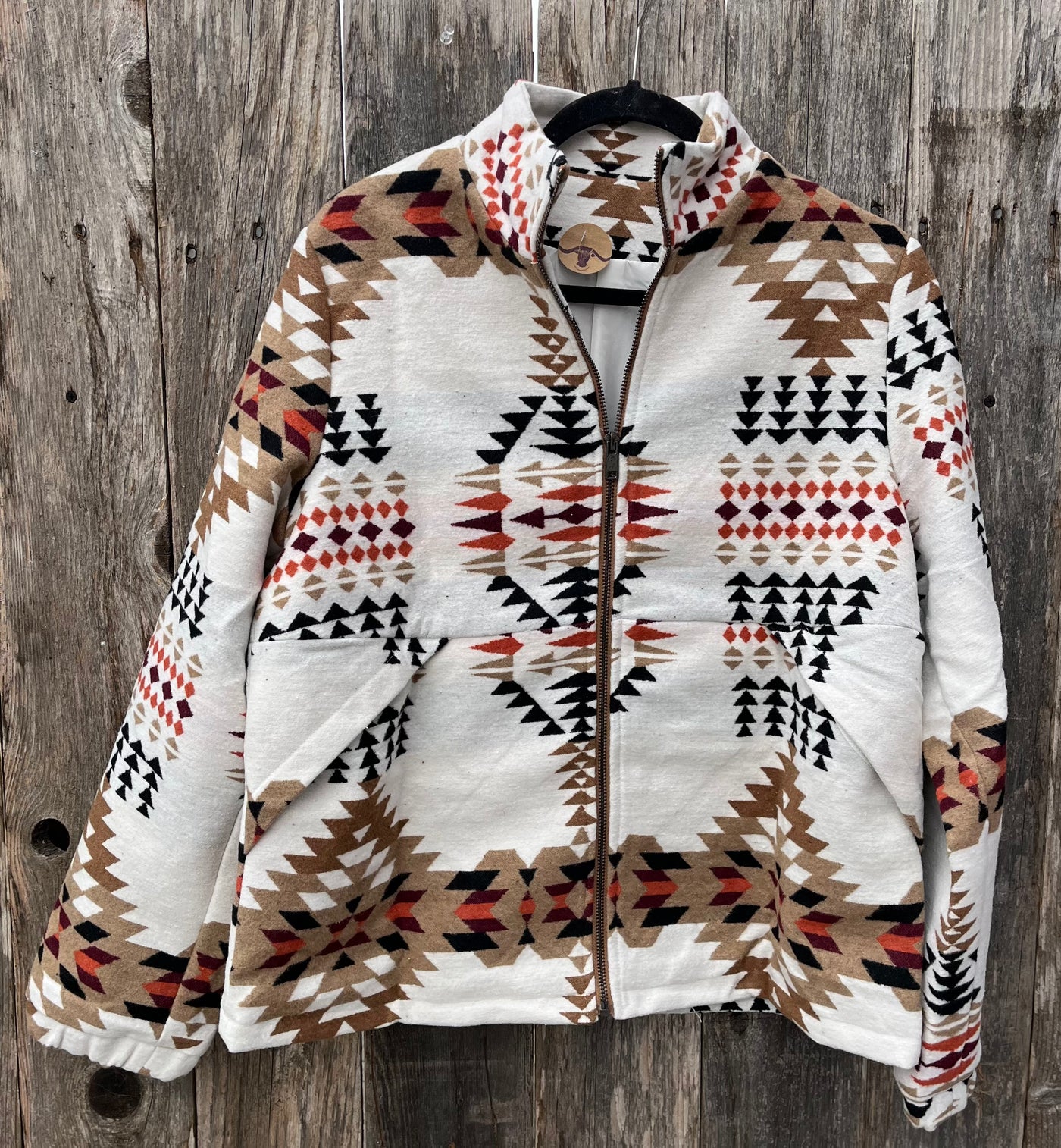 AZTEC STANDING NECK ZIPPED JACKET